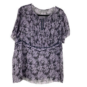 apt. 9 Sheer Purple Lilac & Black pintuck sheer blouse 2x Boho Office Flowy